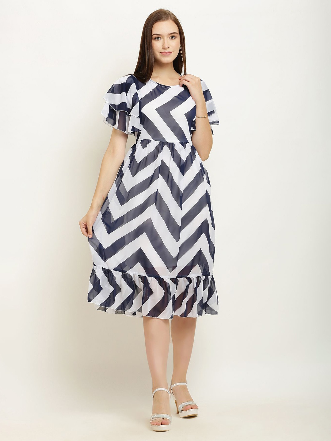 

BAESD Women Striped A-Line Dress, Navy blue