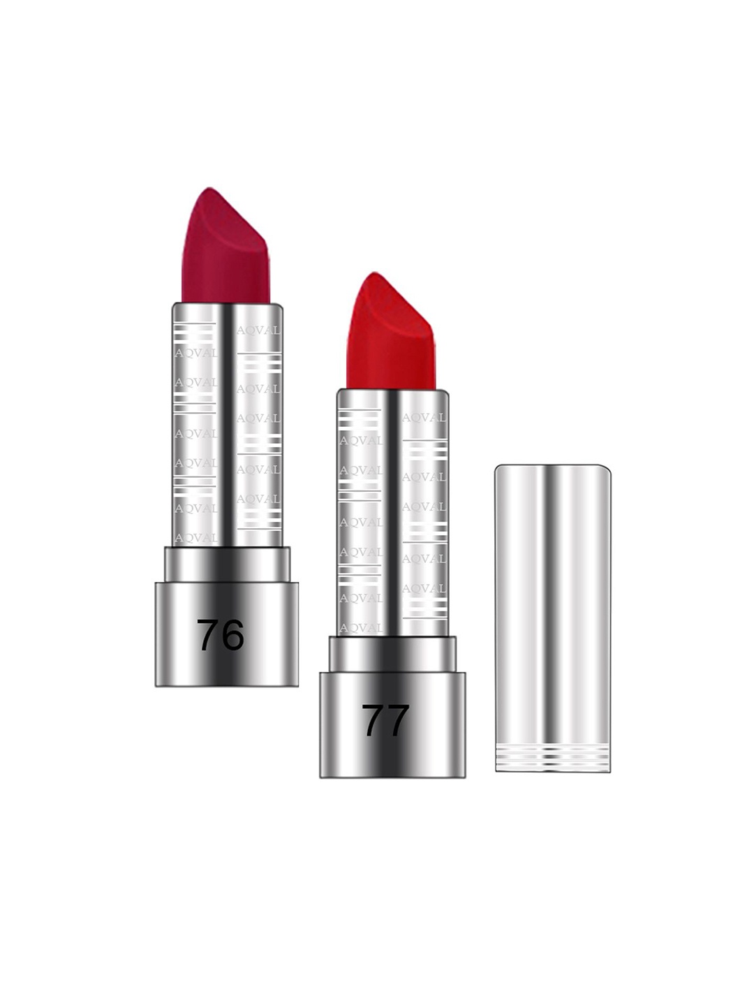 

AQVAL Set Of 2 Long Lasting Bullet Matte Lipstick - 10 g Each - Shades 76 & 77, Red