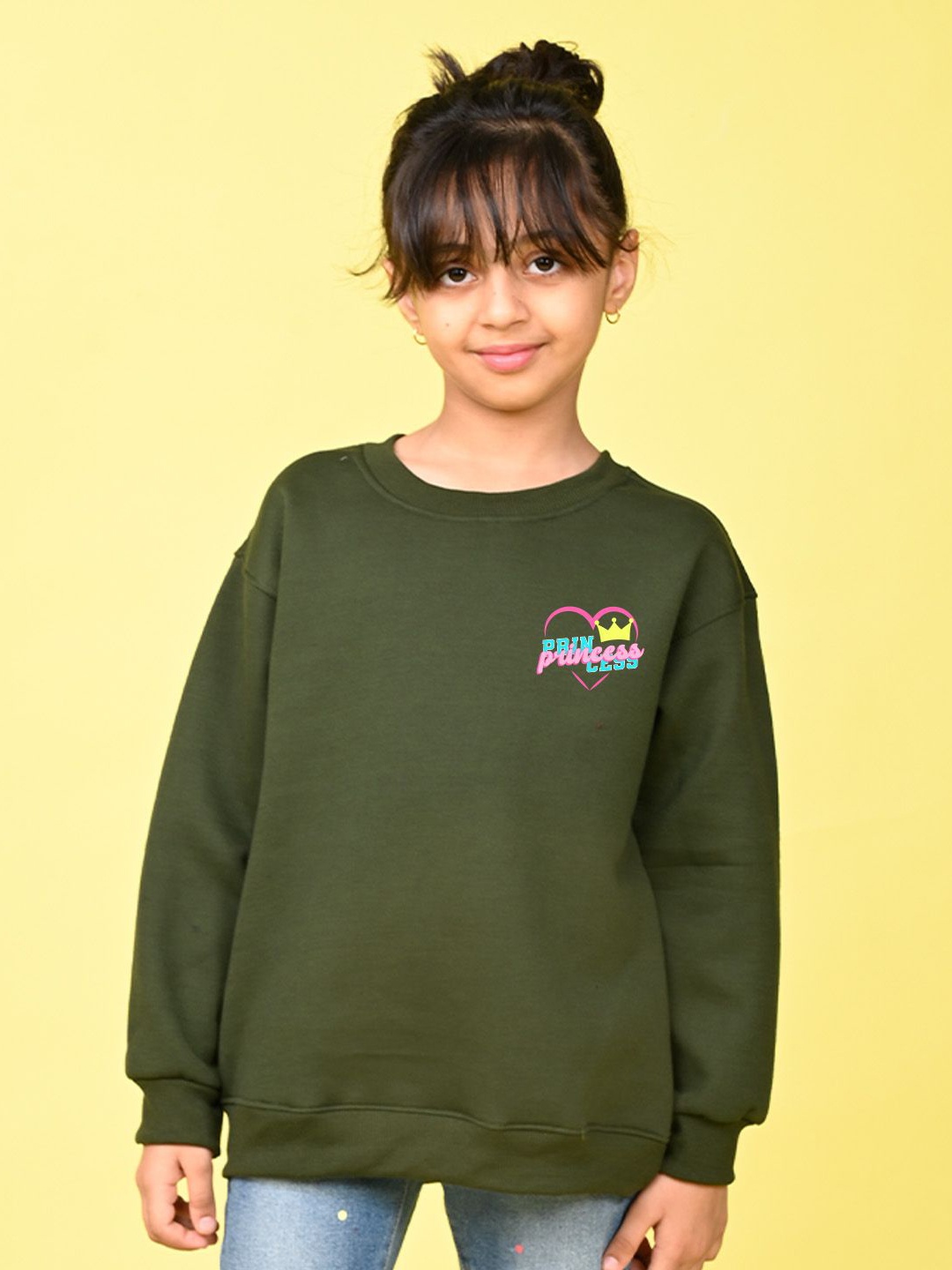 

NUSYL Girls Typography Printed Oversized Sweatshirt, Green