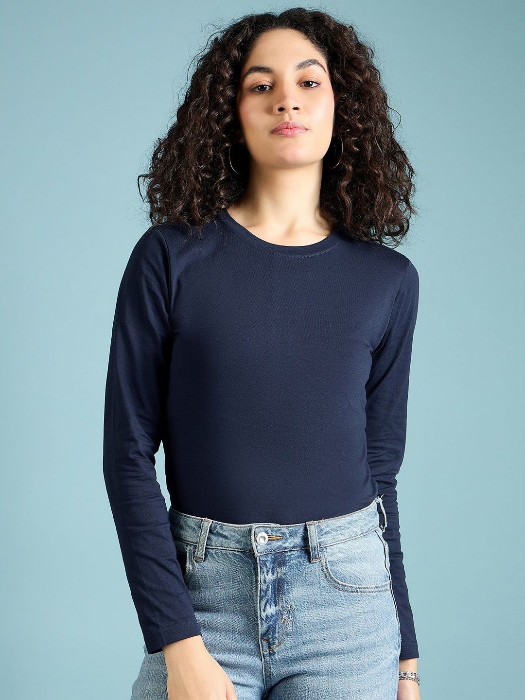 

DressBerry Women Solid Round Neck Cotton T-Shirt, Navy blue