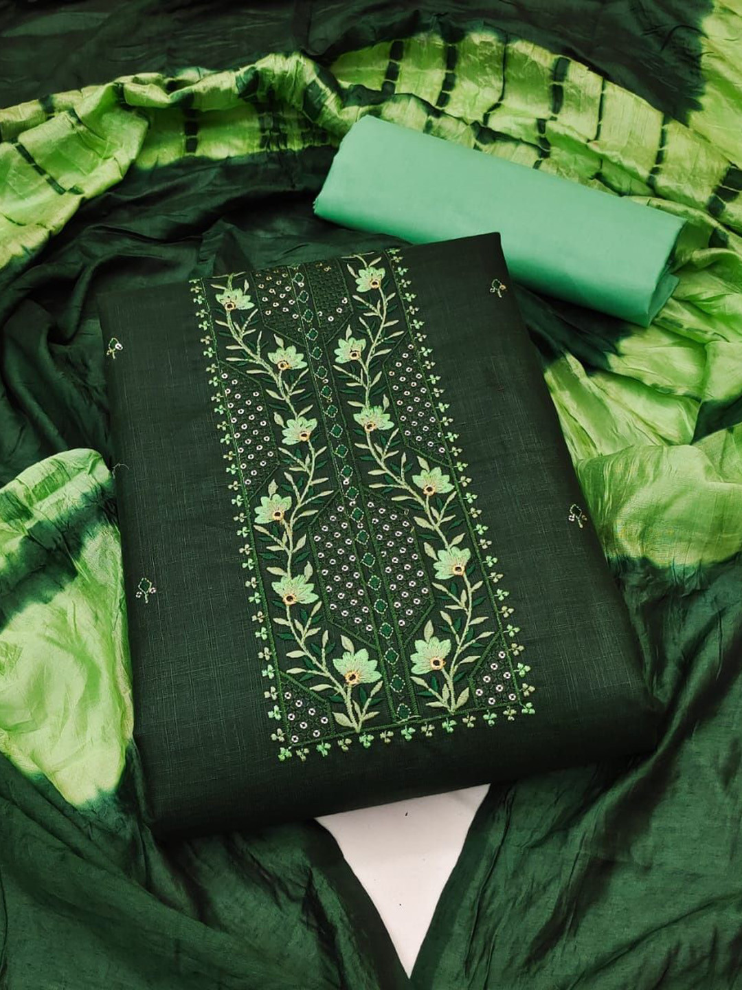 

LADY SHOPI Floral Embroidered Sequinned Unstitched Dress Material, Green