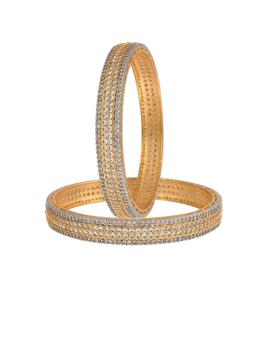 

RATNAVALI JEWELS Set Of 2 Gold-Plated American Diamond Stone-Studded Bangles