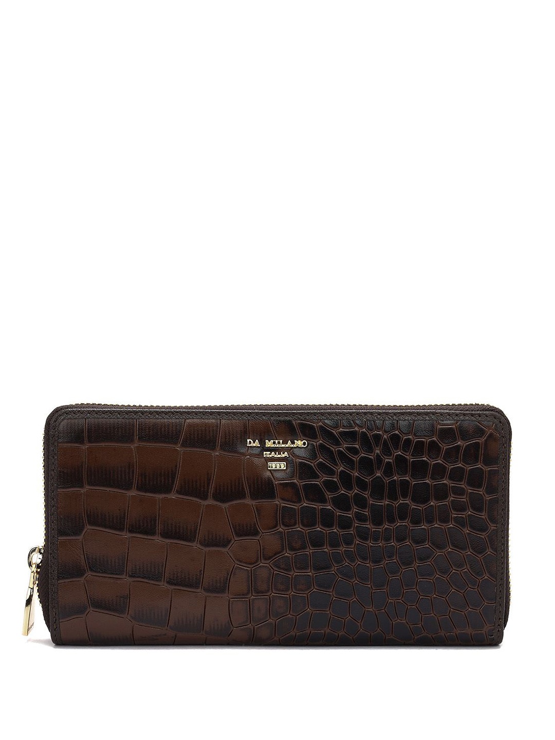 

Da Milano Women Animal Textured Leather Zip Around Wallet, Brown