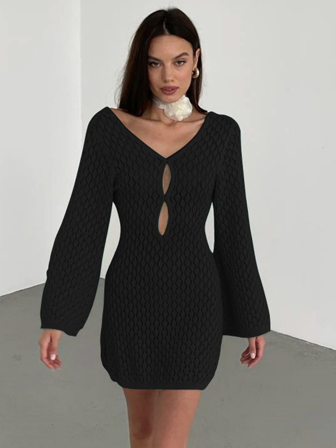 

StyleCast Bell Sleeves Cut-Outs Bodycon Mini Dress, Black