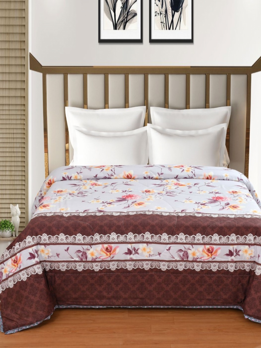 

Florida Henley Brown & Grey Floral 95 GSM Reversible AC Double Bed Comforter