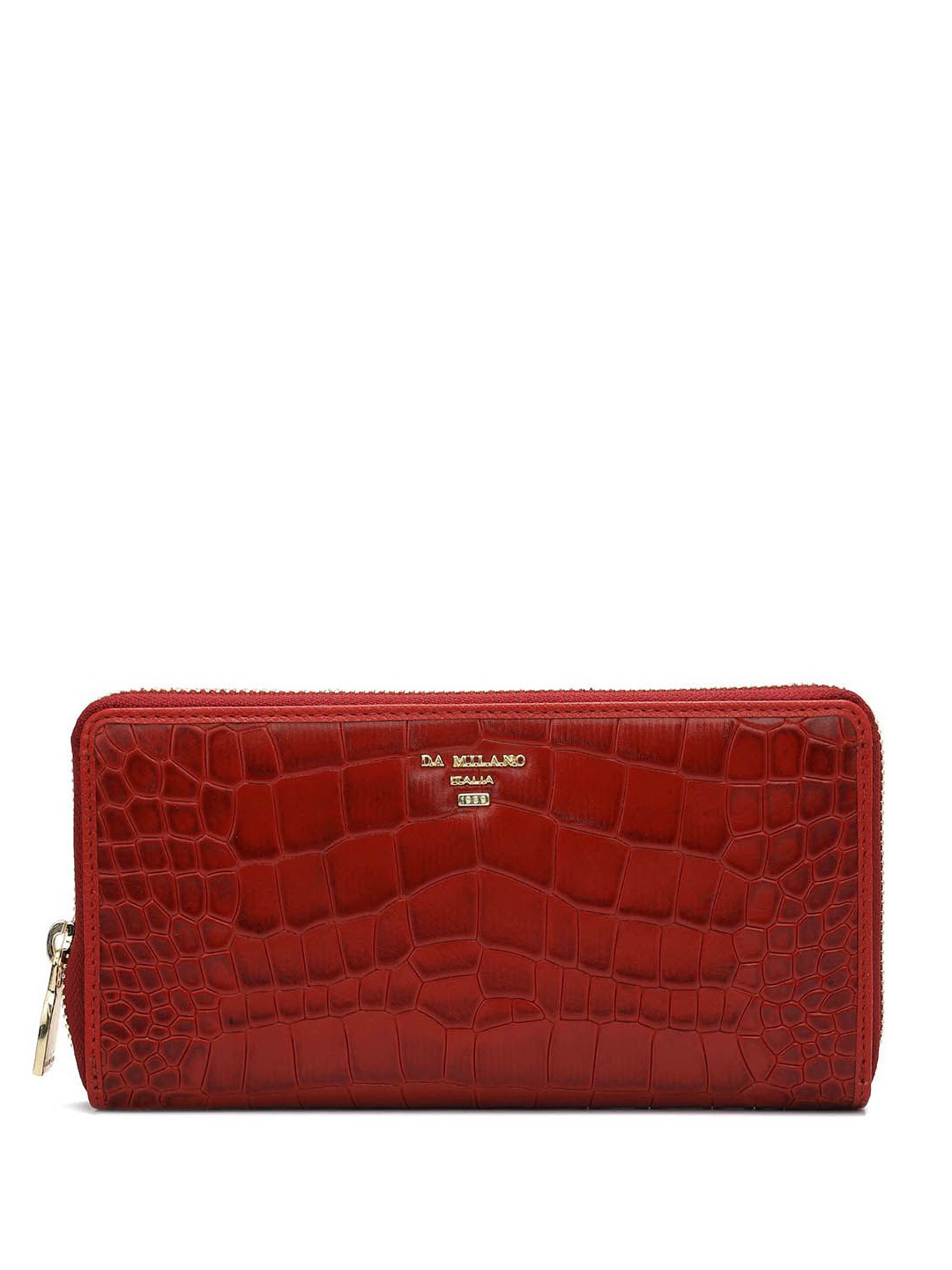 

Da Milano Women Textured Leather Zip Around Wallet, Red