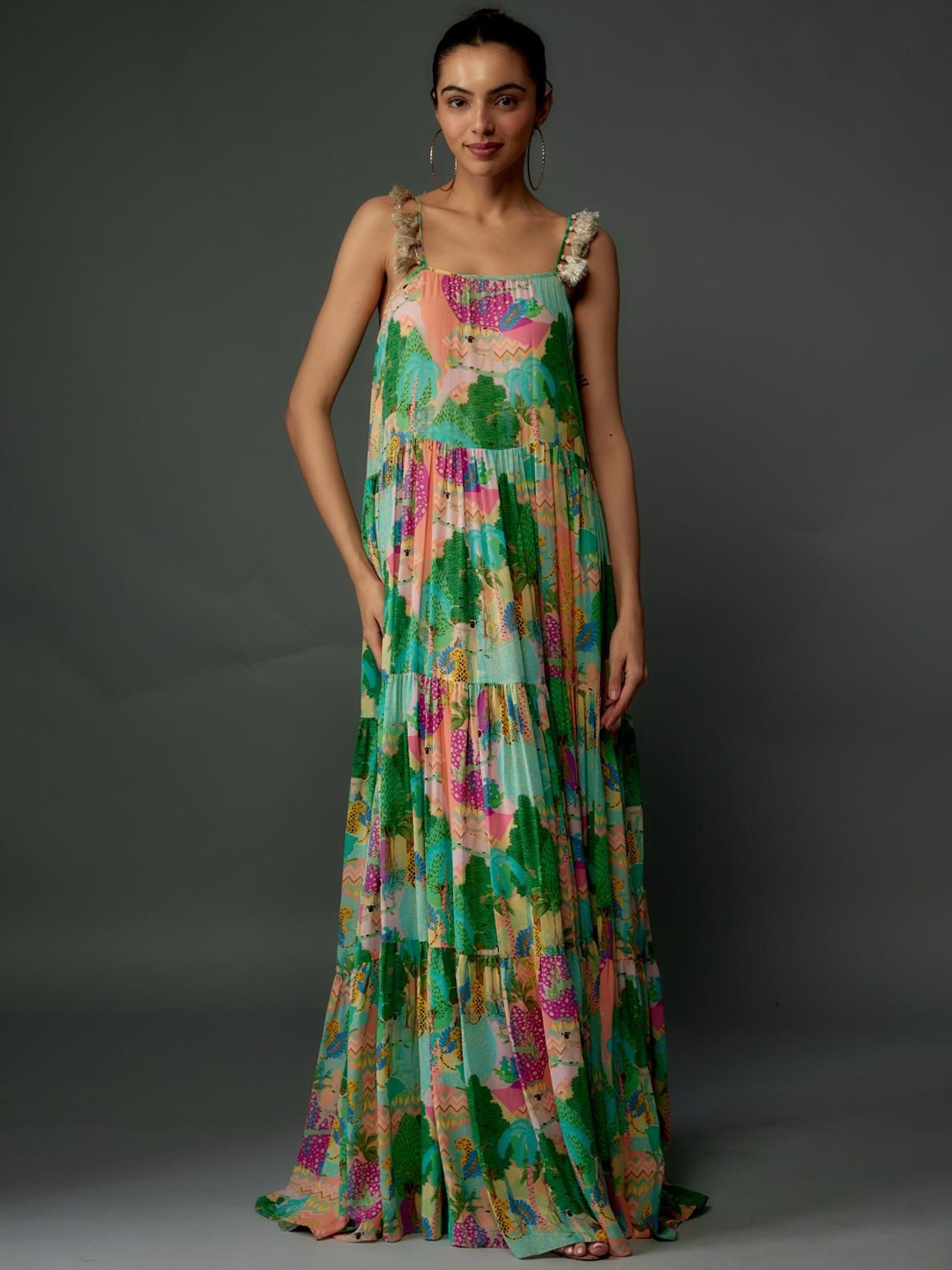 

PS PRET BY PAYAL SINGHAL Women Floral Printed Maxi Dress, Peach