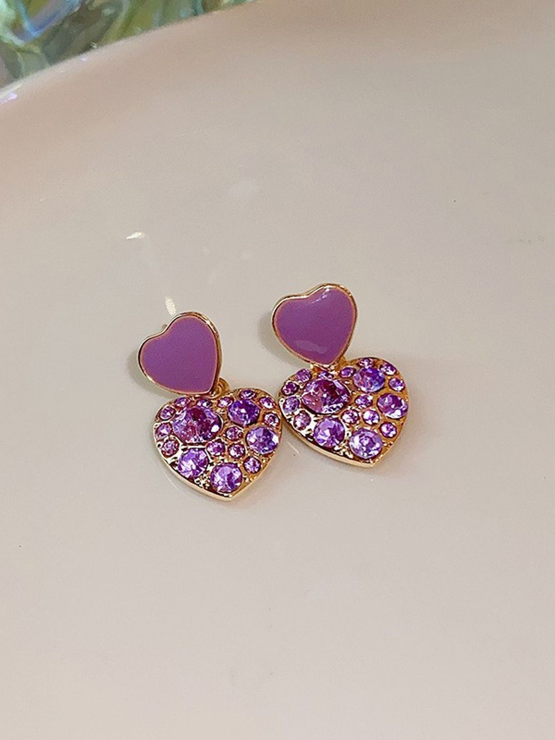 

FIMBUL Gold Plated Stainless Steel Rhinestone Heart Shaped Drop Earrings