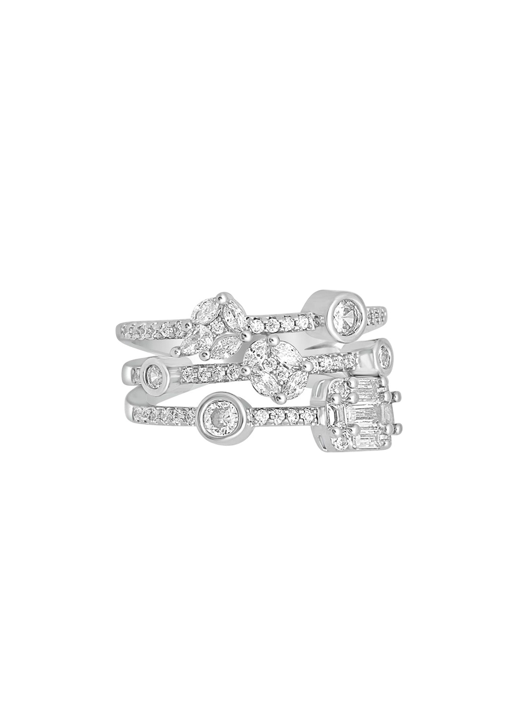 

WRAPGAME INDIA Rhodium Plated Cubic Zirconia Stone Studded Finger Ring, Silver