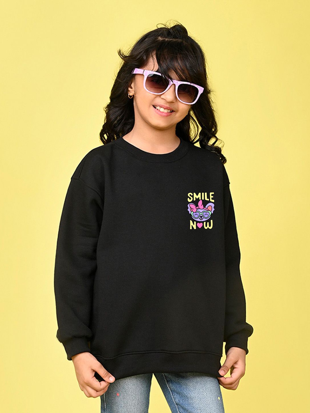 

NUSYL Girls Typography Printed Oversized Sweatshirt, Black