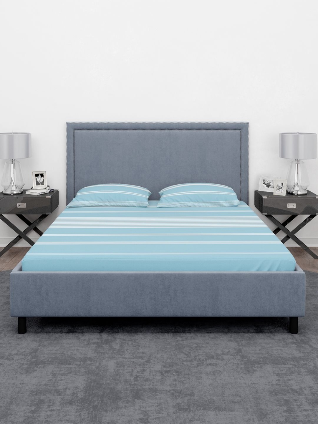

RANGOLI Striped Cotton Bedsheet Set, Turquoise blue