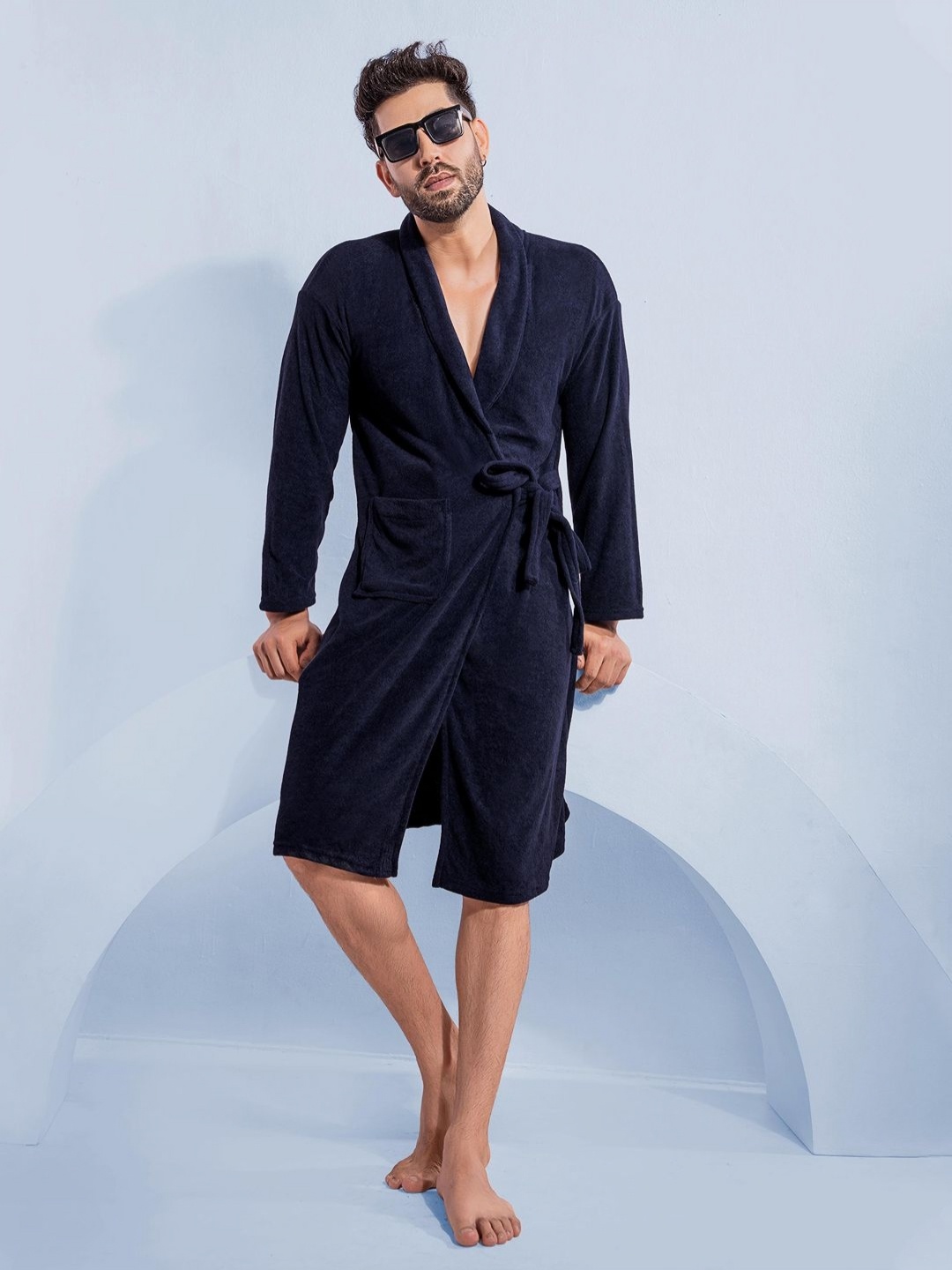 

LacyLook Navy Blue Shawl Collar Bath Robe