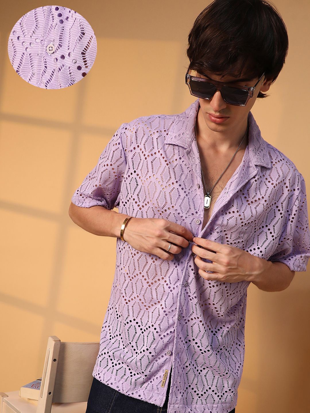 

Campus Sutra Men Comfort Cuban Collar Solid Cotton Oversized Casual Shirt, Lavender