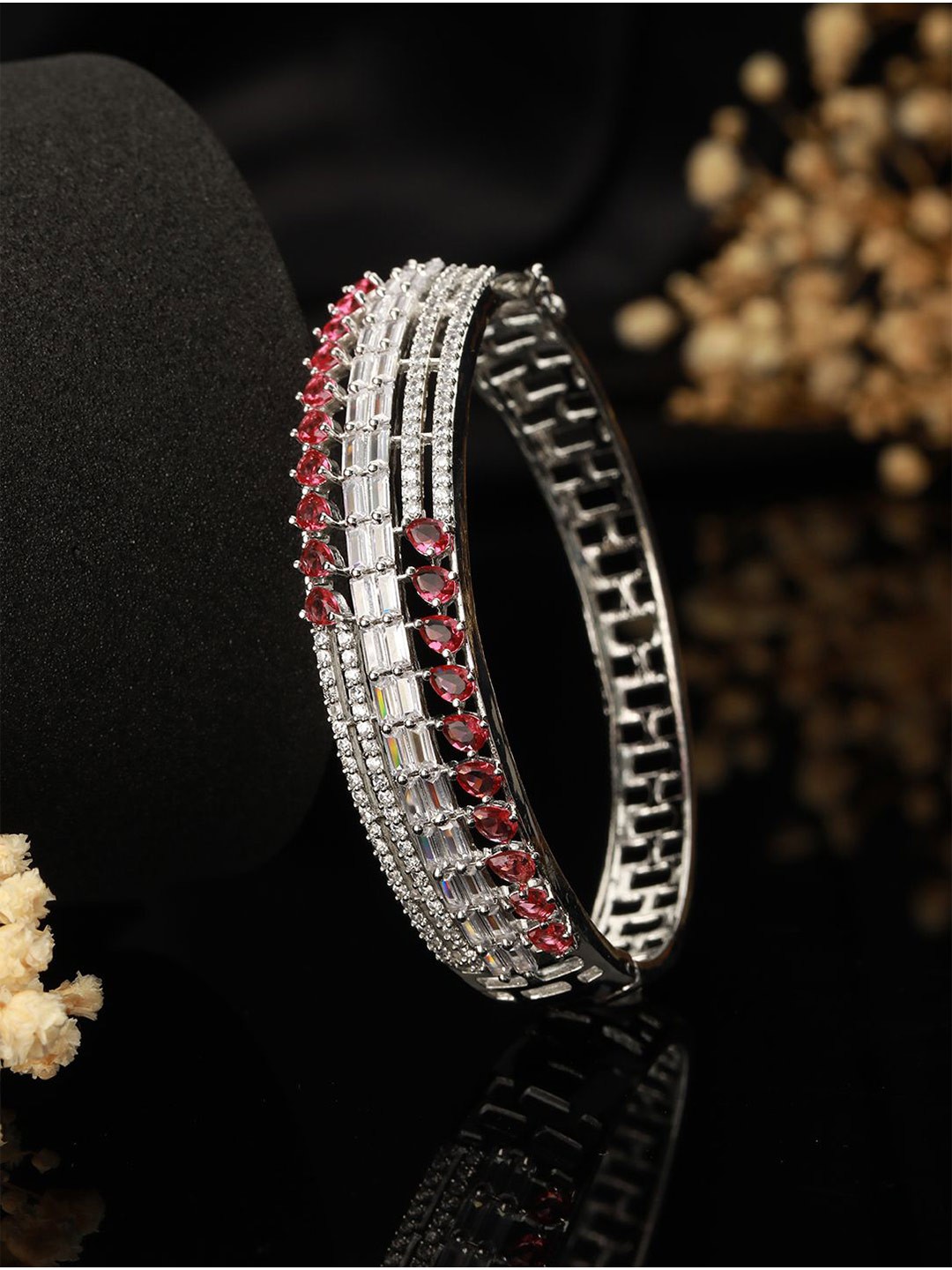 

Anouk Rhodium-Plated American Diamond Kada Bracelet, Silver