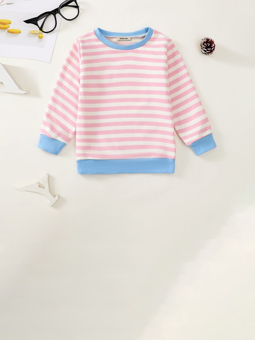 

INCLUD Boys Striped Round Neck Sweatshirt, Pink