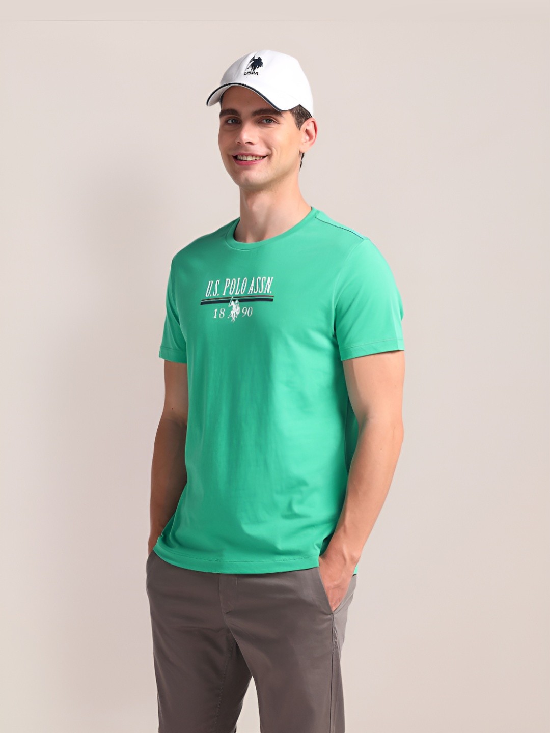 

U.S. Polo Assn. Men Solid Round Neck Cotton Slim Fit T-Shirt, Green