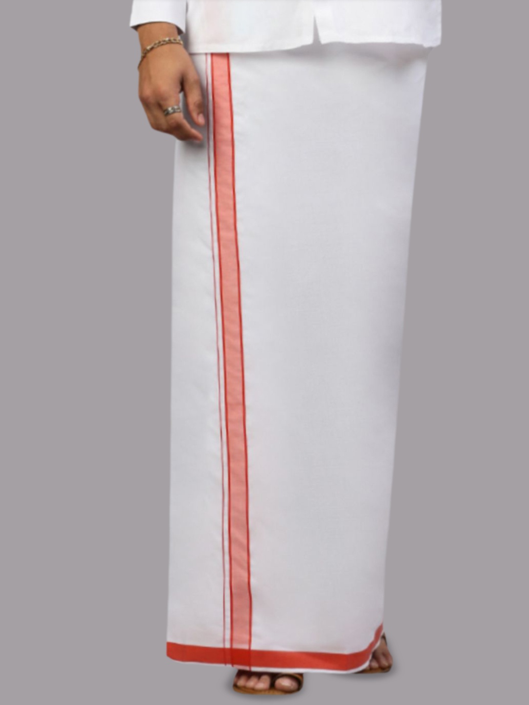 

RAMRAJ Men Prestigious Look Dhoti with Fancy Border, White