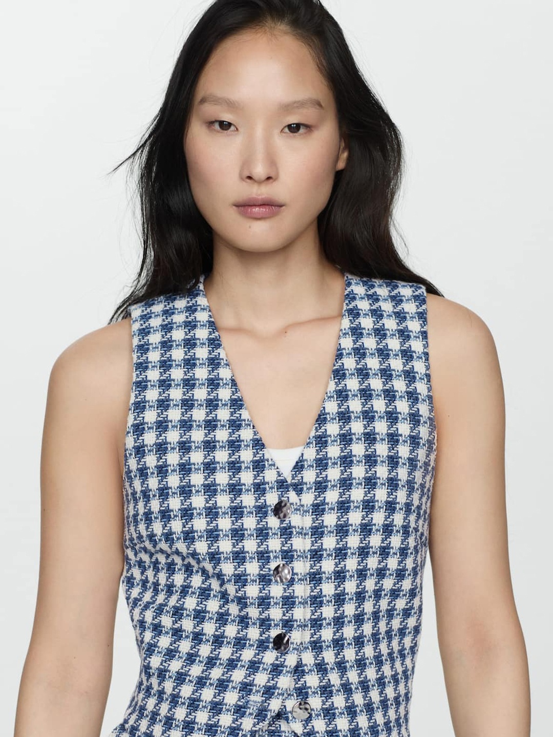 

MANGO Houndstooth Gilet Jacket, Blue