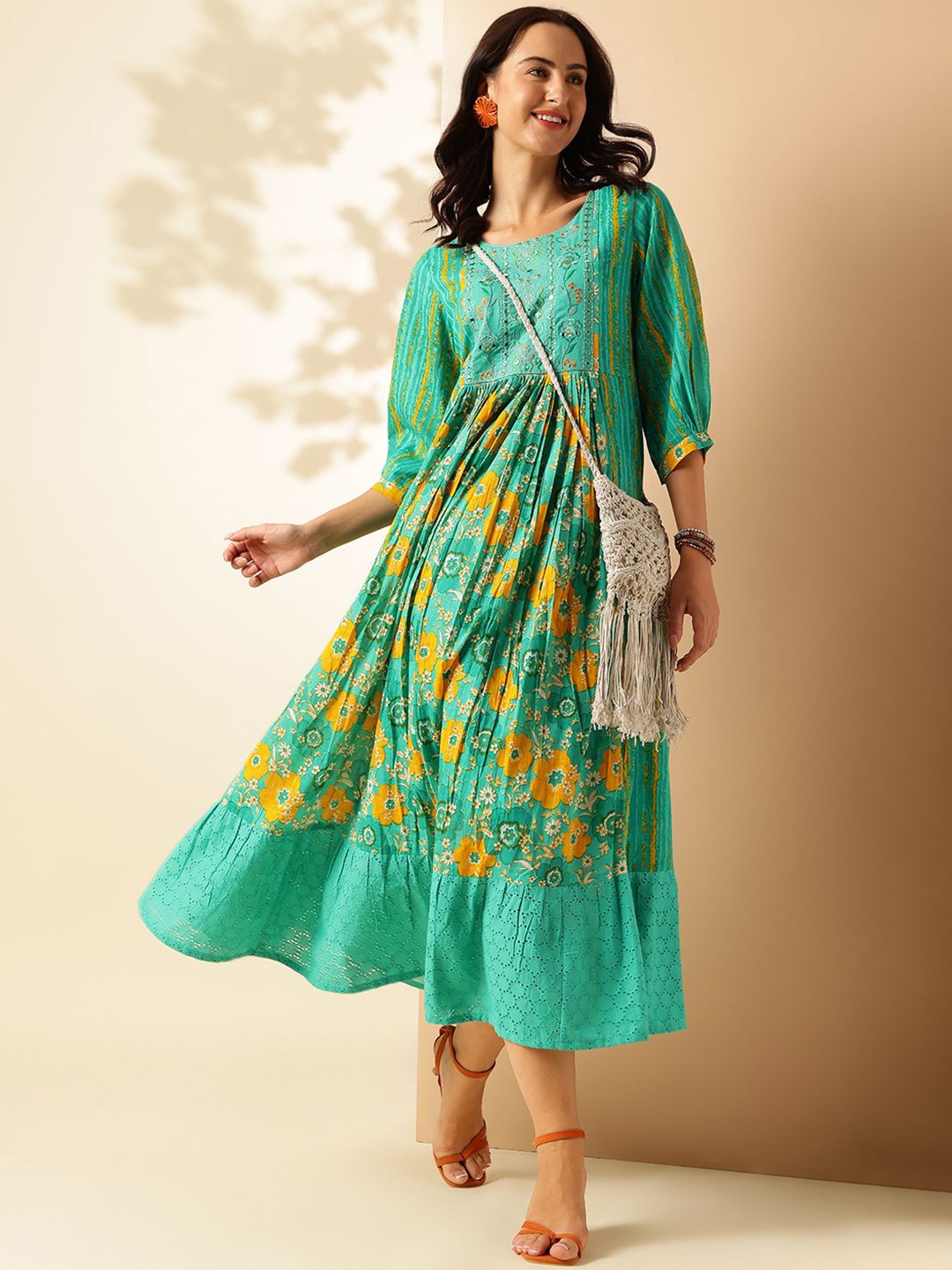 

Anouk Floral Printed A-Line Maxi Dress, Sea green