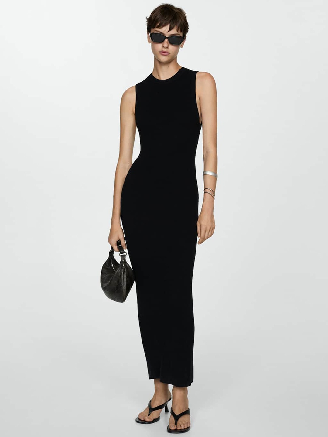 

MANGO Knitted Bodycon Maxi Dress, Black