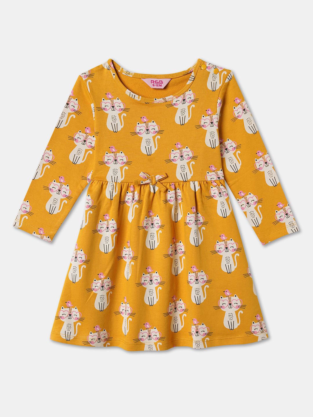

R&B Girls Conversational Printed A-Line Dress, Yellow