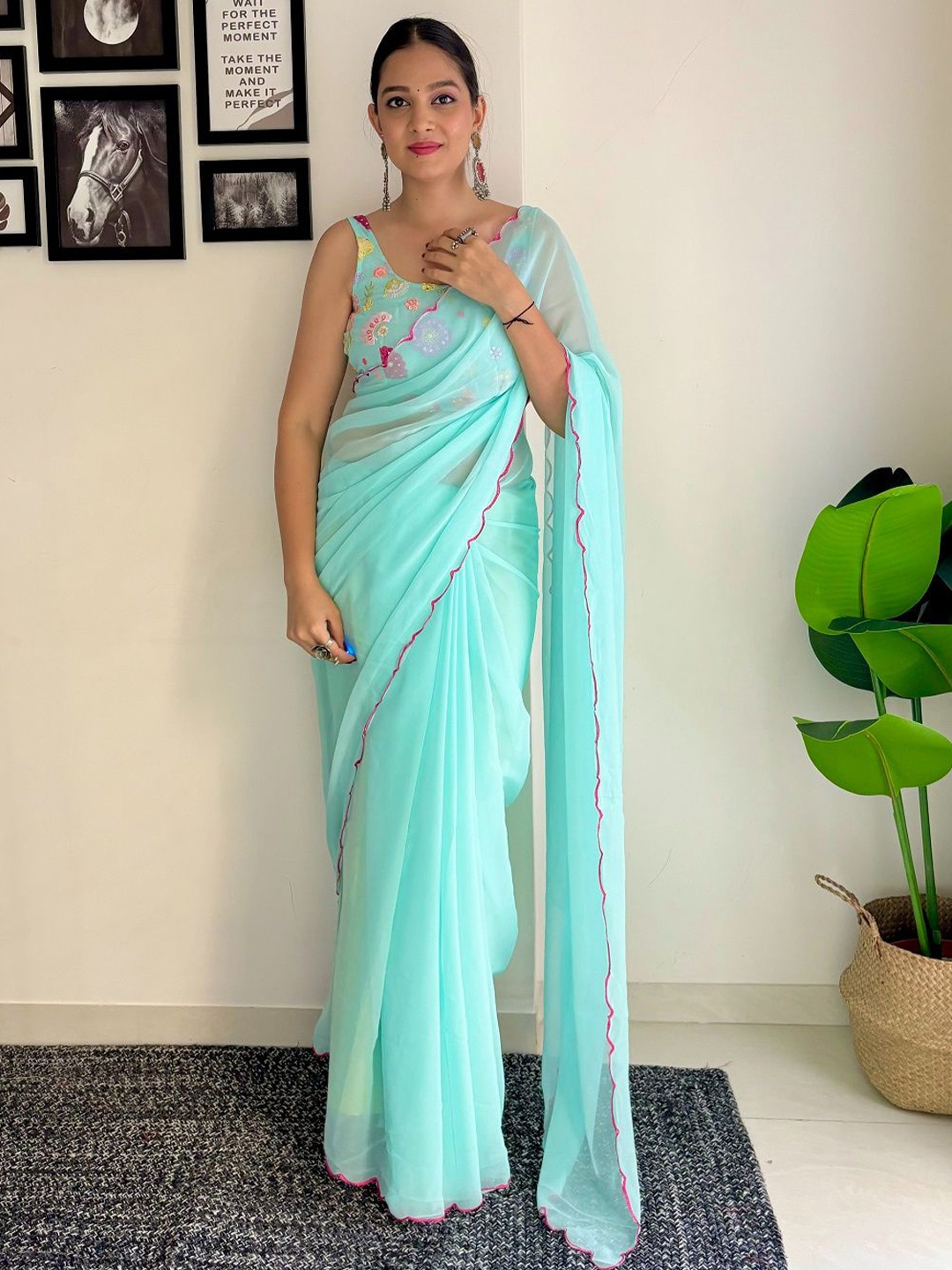 

SGF11 Solid Pure Georgette Saree, Blue