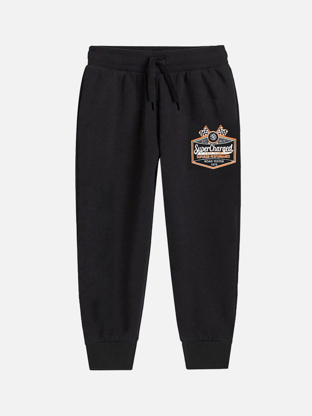 

YK X Trampoline Graphic Kids Printed Cotton Joggers, Black