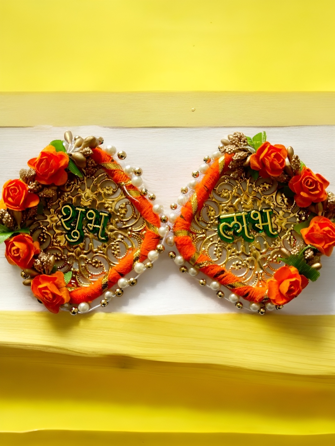 

PLAYFUL STITCHES Subh Labh Festive Decor, Orange