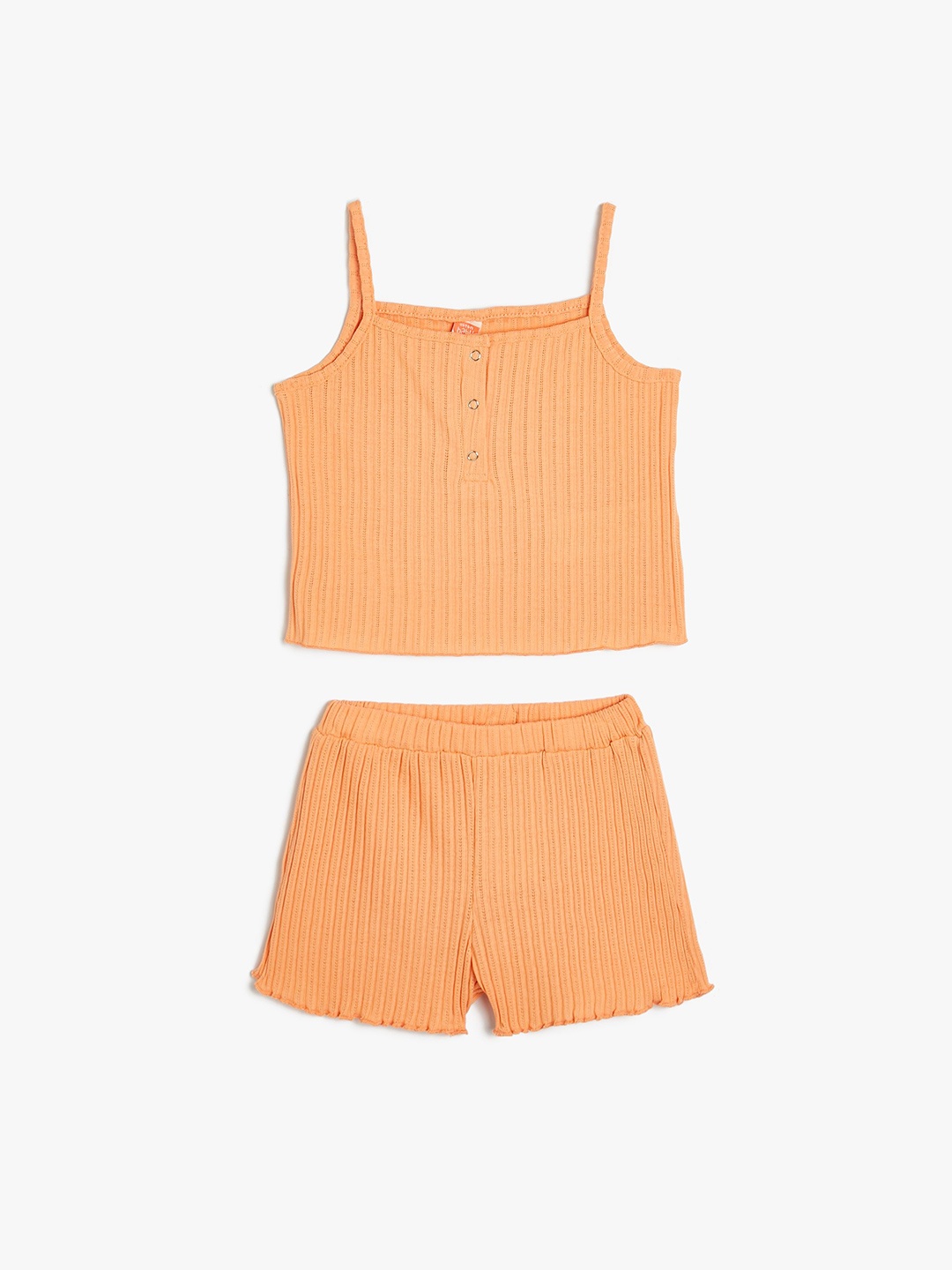 

Koton Girls Self Design Shoulder Straps Top With Shorts, Orange