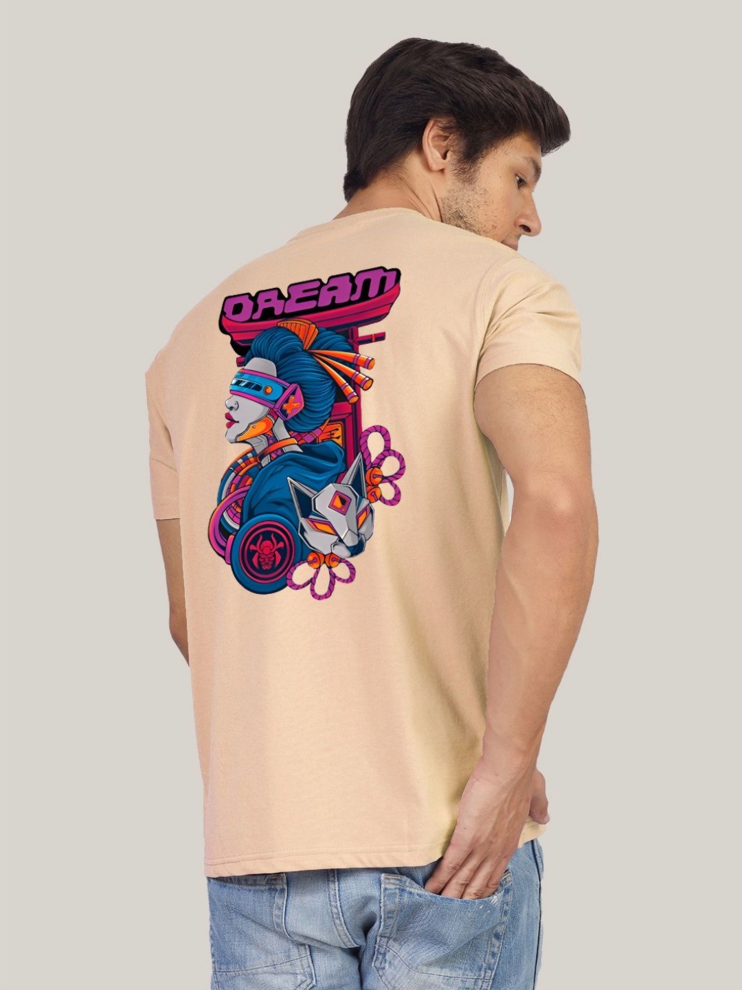 

Greylongg Men Graphic Printed Round Neck Cotton T-Shirt, Beige