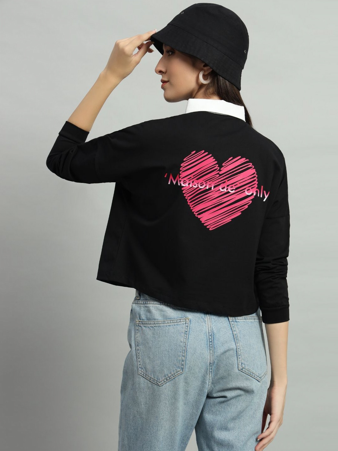 

AECK Women Graphic Printed Polo Collar Cotton T-Shirt, Black