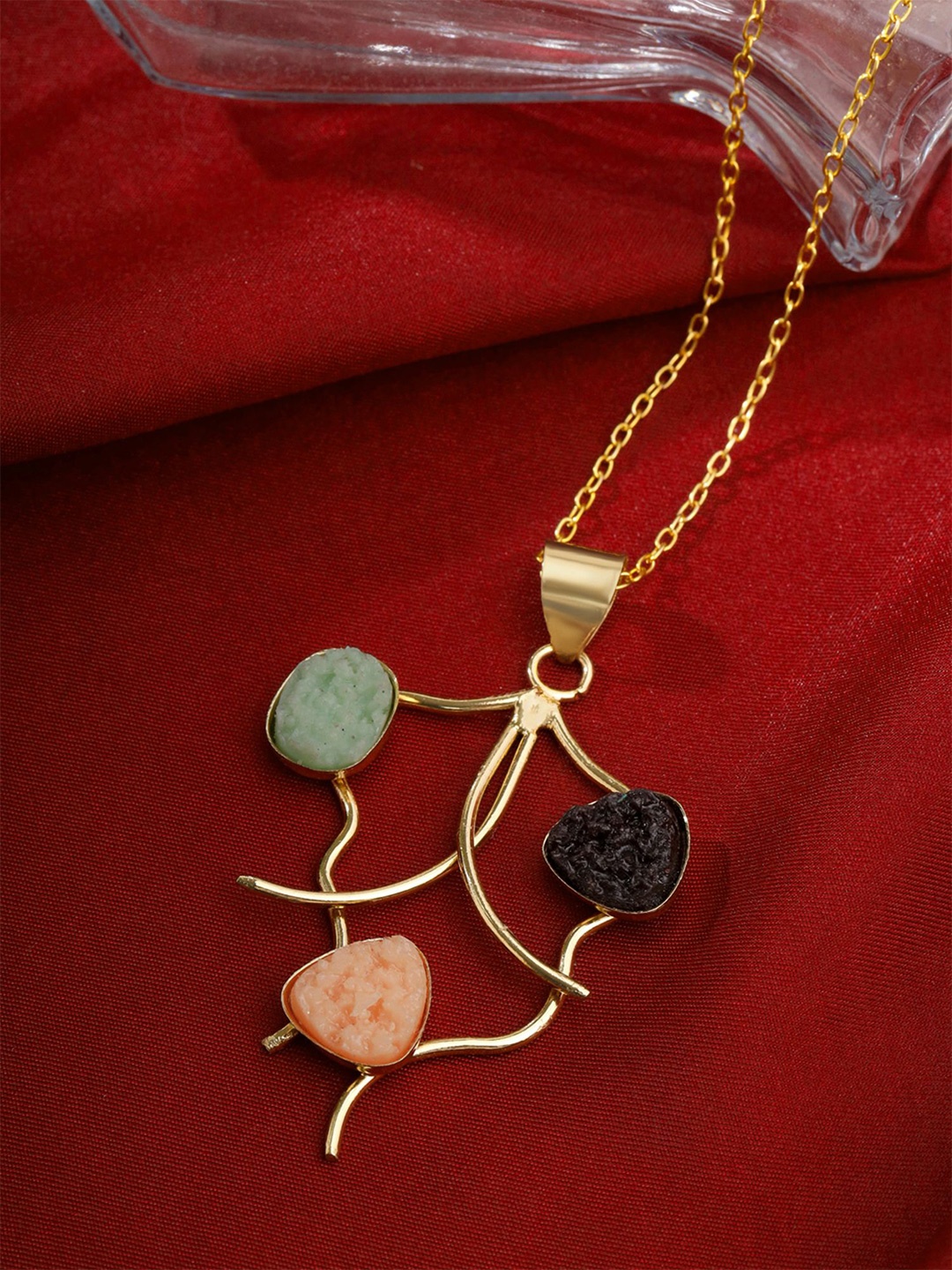 

Yellow Chimes Gold-Plated Stones Studded Necklace