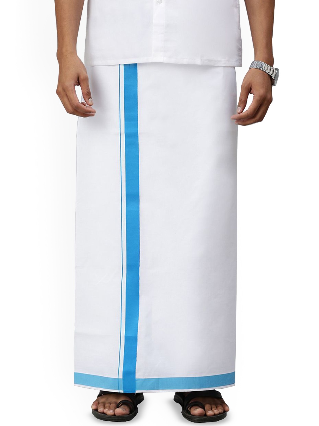 

RAMRAJ Men Solid Dhoti With Fancy Border, White