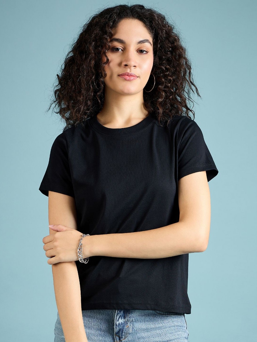 

DressBerry Women Solid Round Neck Cotton T-Shirt, Black
