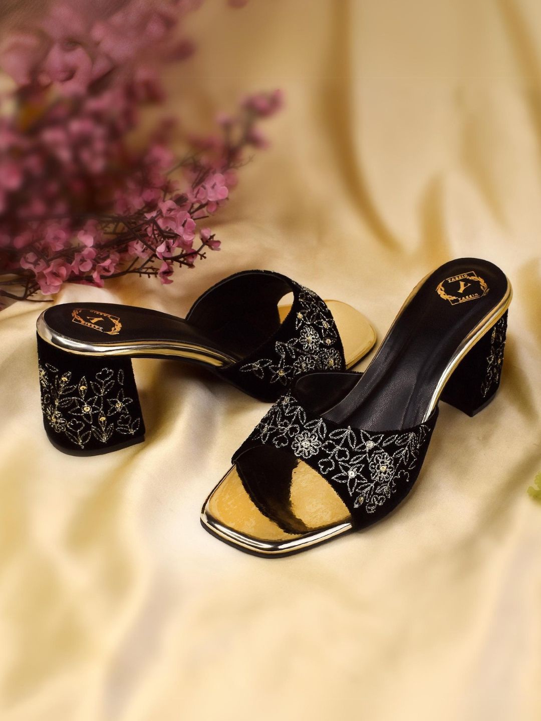 

YASSIO Embellished Block Heeled Sandals, Black