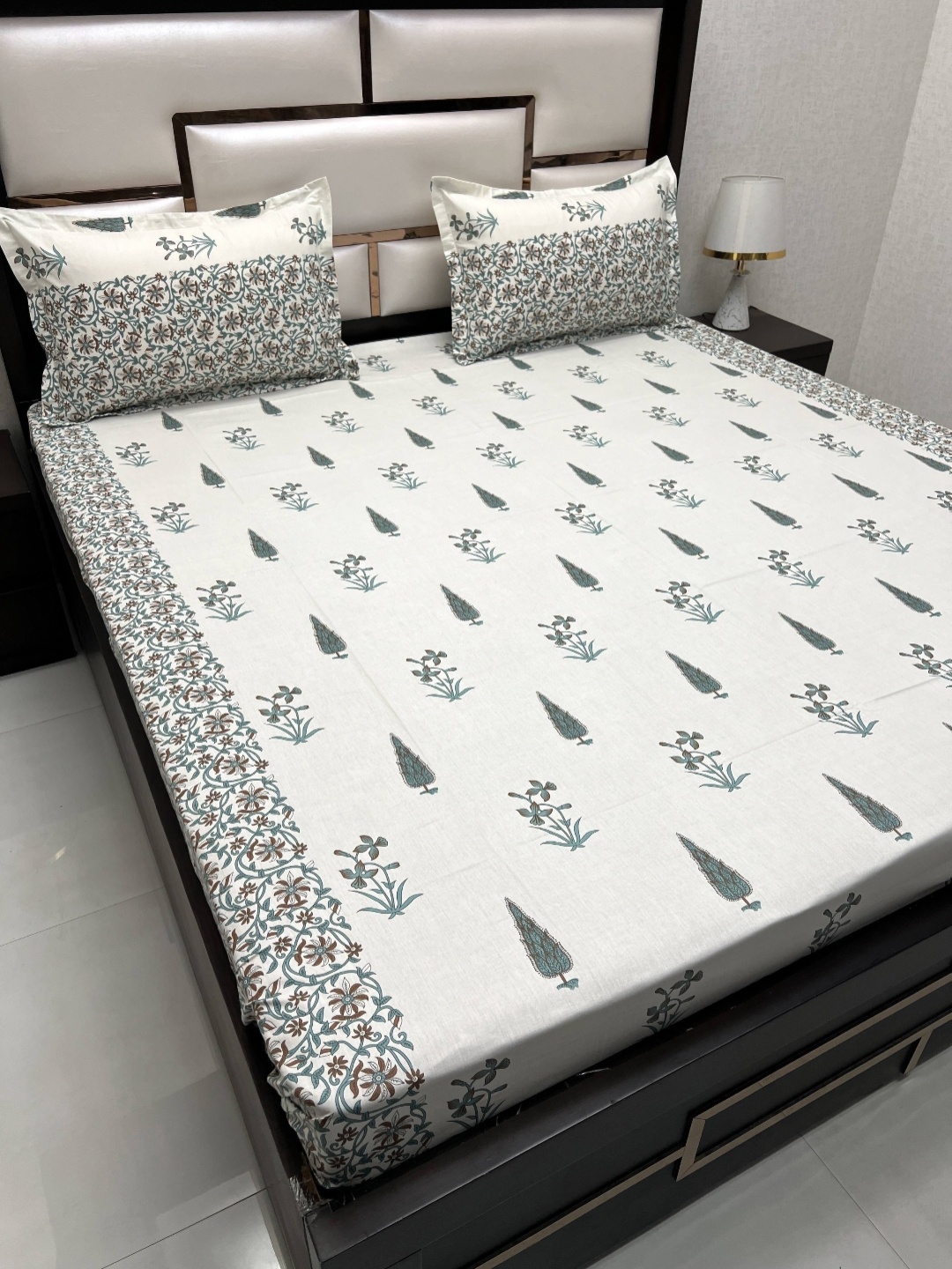 

Pure Decor Royal Passion Grey Ethnic 380 TC Cotton Queen Bedsheet With 2 Pillow Covers