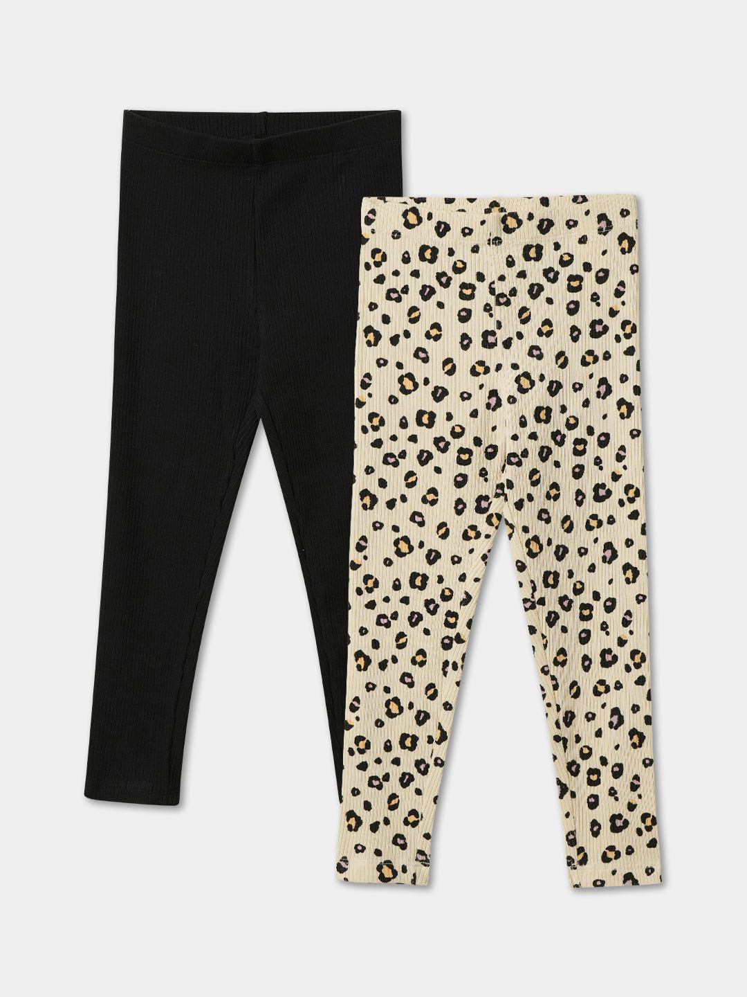 

R&B Printed Girls Pack Of 2 Cotton Ankle Length Leggings, Black