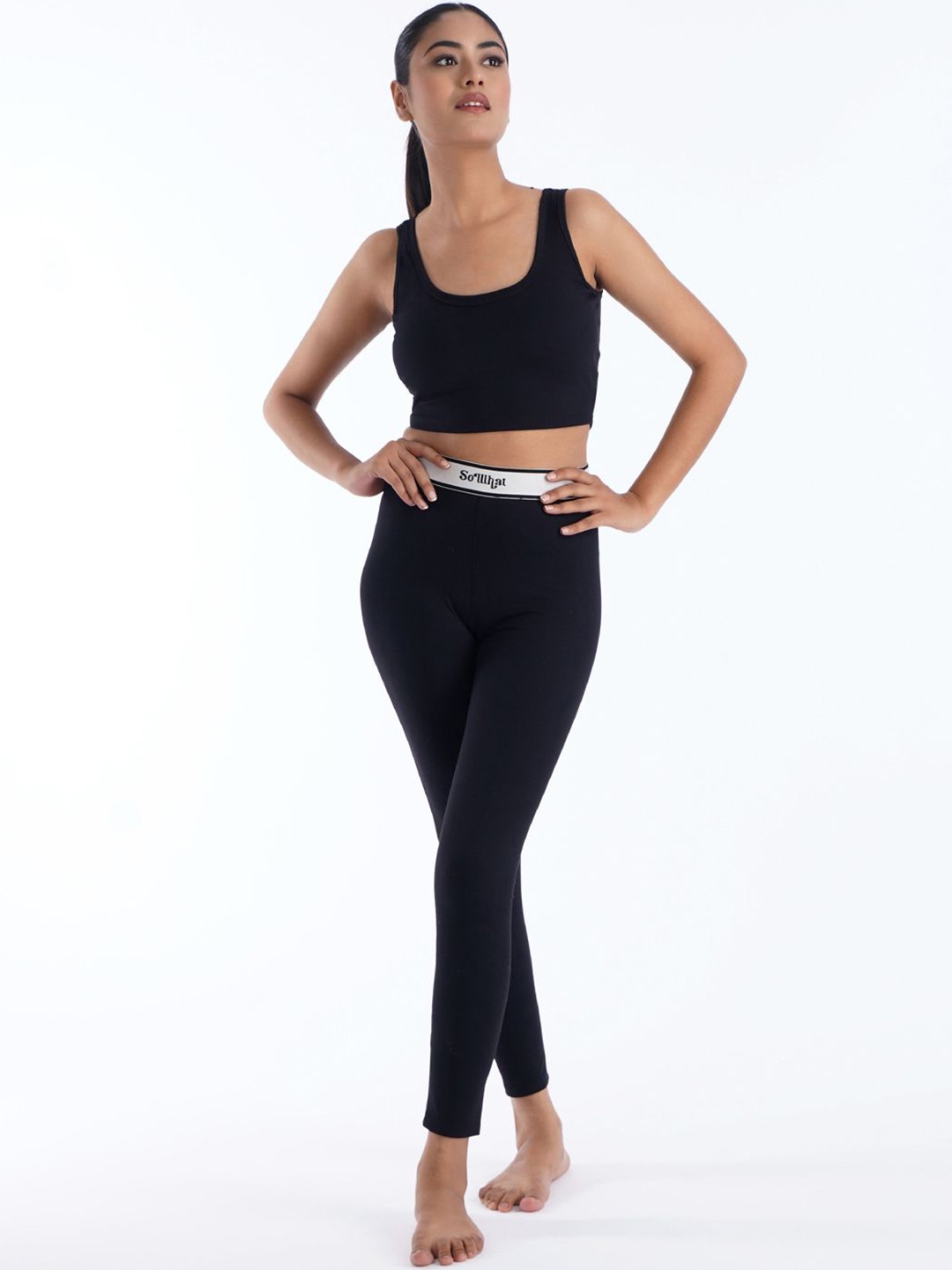 

So What Square Neck Crop Top With Leggings, Black