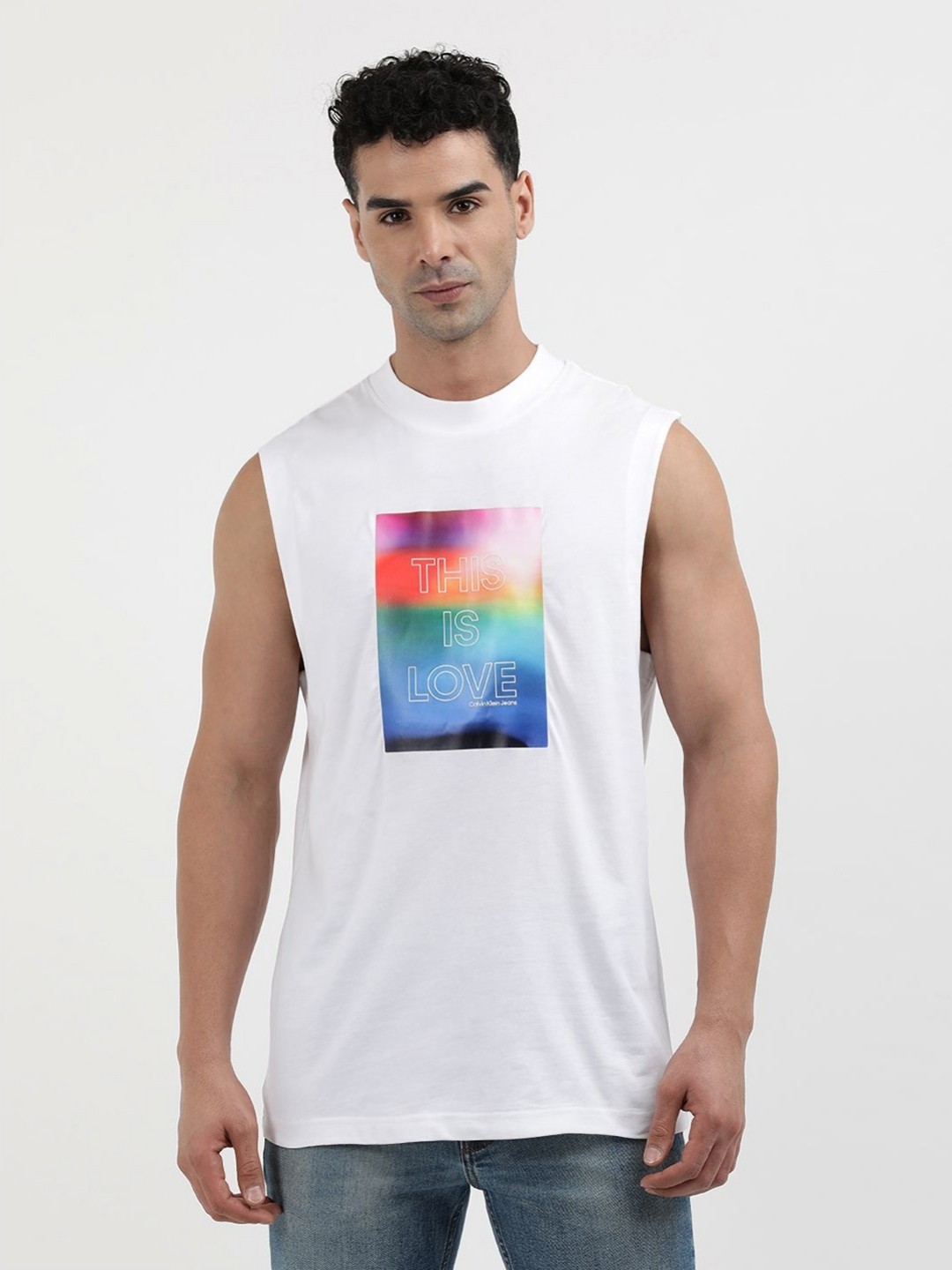 

Calvin Klein Jeans Men Graphic Printed Round Neck Cotton T-shirt, White