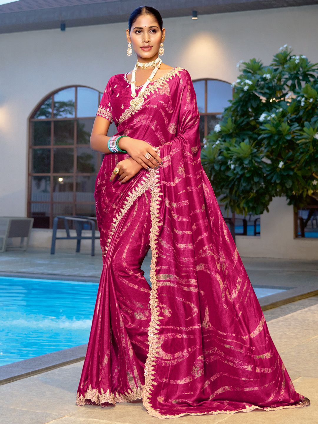 

Saree mall Sequinned Poly Chiffon Sarees, Pink