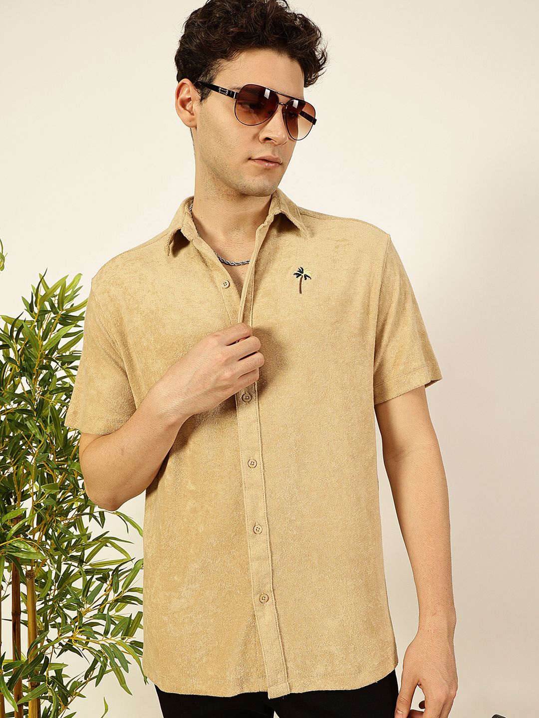 

Thomas Scott Men Premium Spread Collar Solid Cotton Relaxed Fit Casual Shirt, Cream