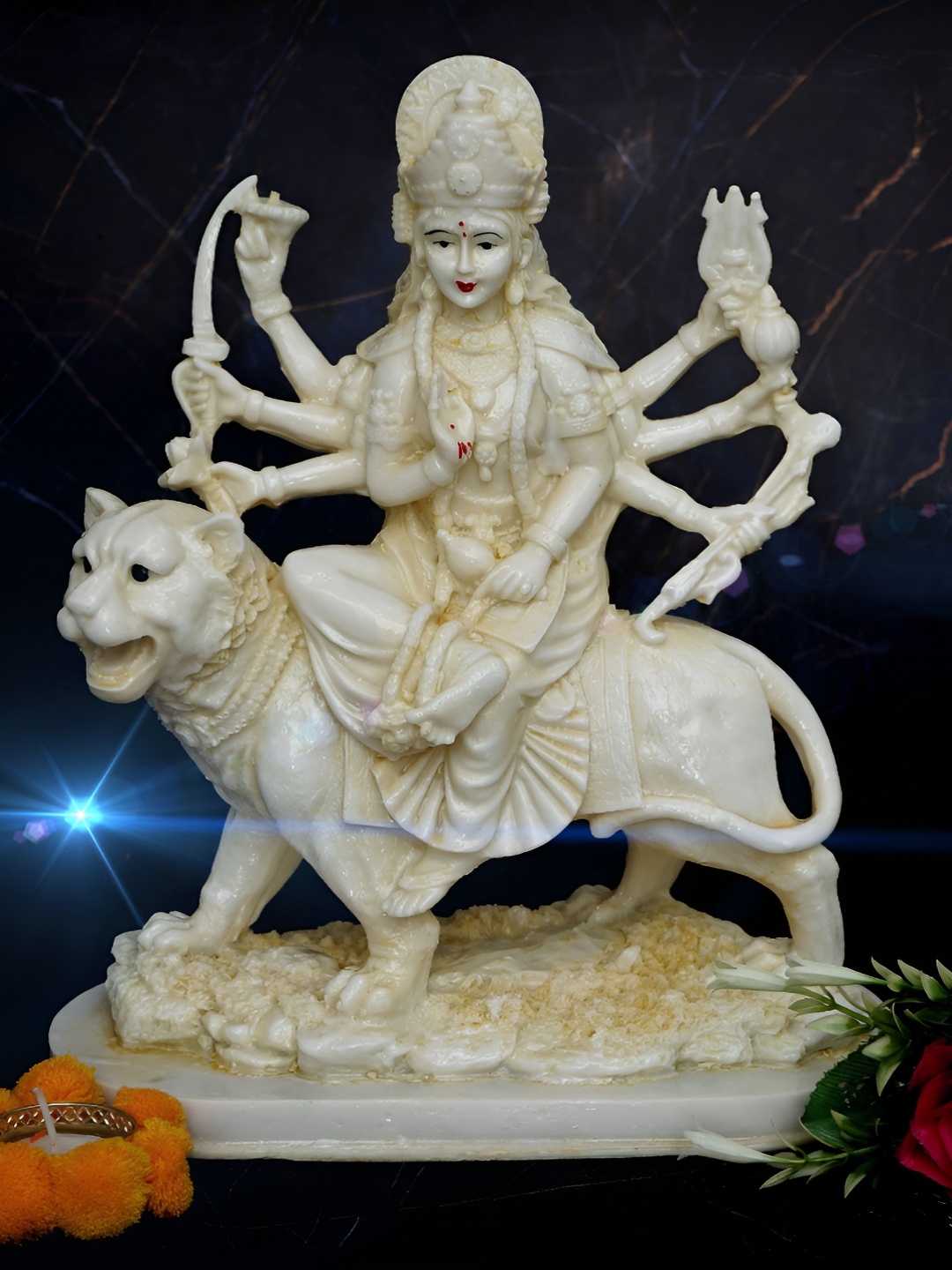 

Lupaava White Goddess Nav Durga Devi Sherawali Mata Idol Showpiece