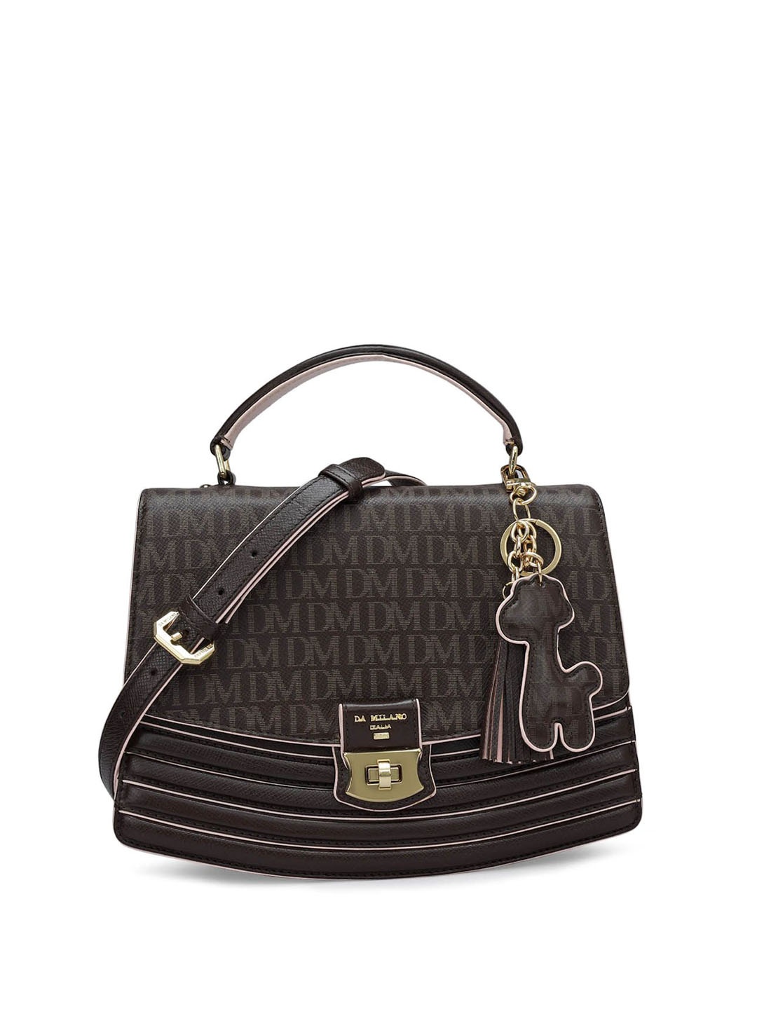 

Da Milano Textured Leather Satchel with Quilted, Brown
