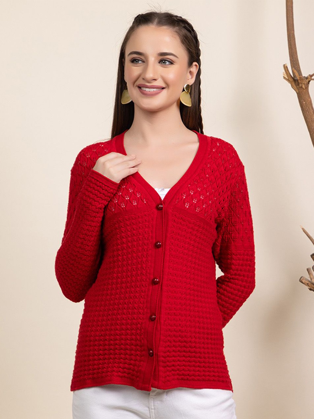 

Anouk Women Cable Knit Cardigan, Red