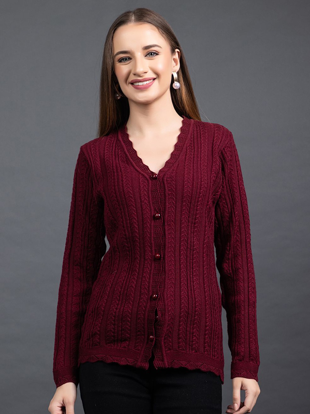 

Anouk Women Cable Knit Cardigan, Maroon