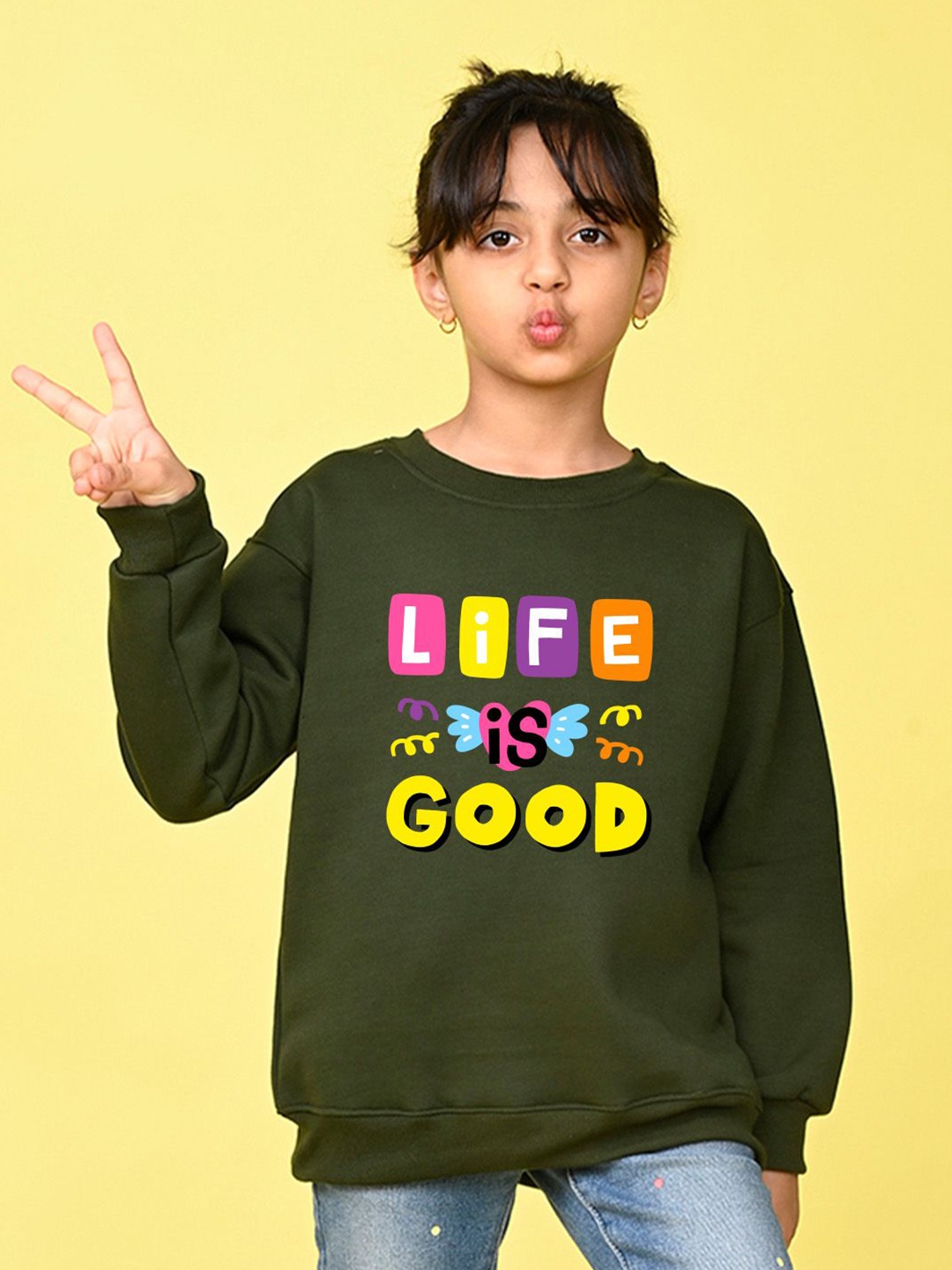 

NUSYL Girls Women Typography Printed Oversized Sweatshirt, Green