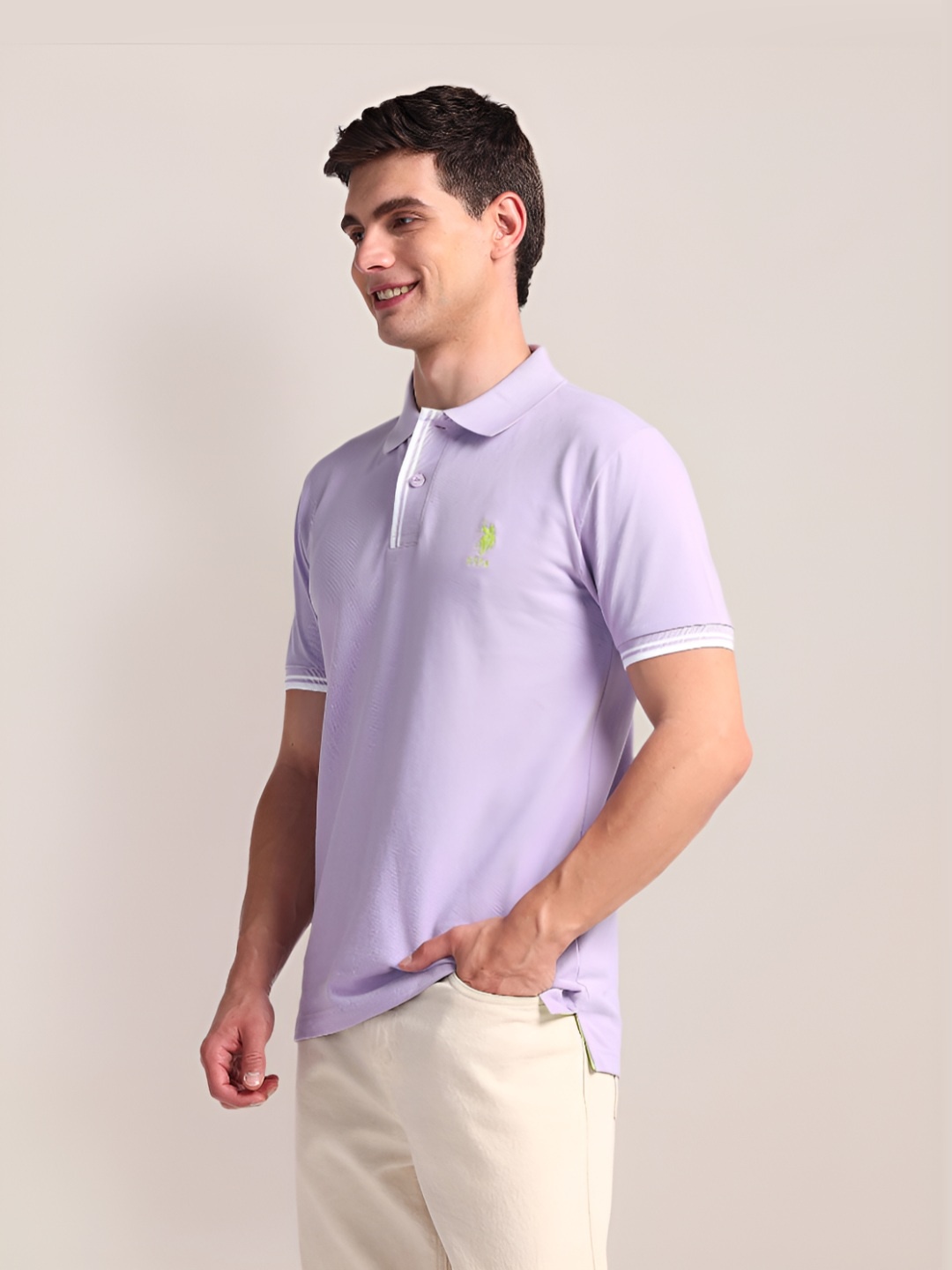 

U.S. Polo Assn. Men Solid Polo Collar Cotton Slim Fit T-Shirt, Purple