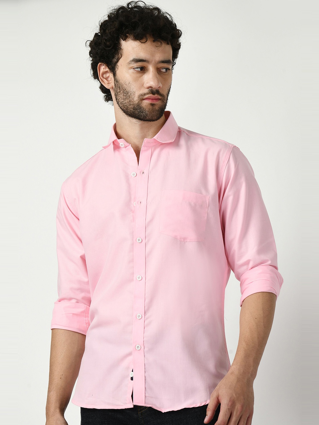 

PEBCO Men Classic Spread Collar Solid Cotton Slim Fit Casual Shirt, Pink