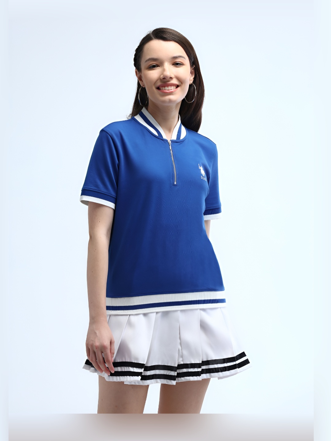 

U.S. Polo Assn. Women Solid Polo Collar Cotton T-Shirt, Blue