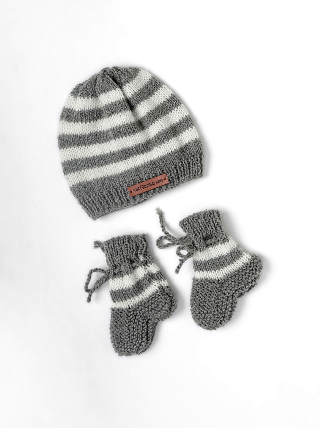 

The Original Knit Kids-Unisex Infants 2-Pcs Striped Acrylic Cap With Socks, Grey